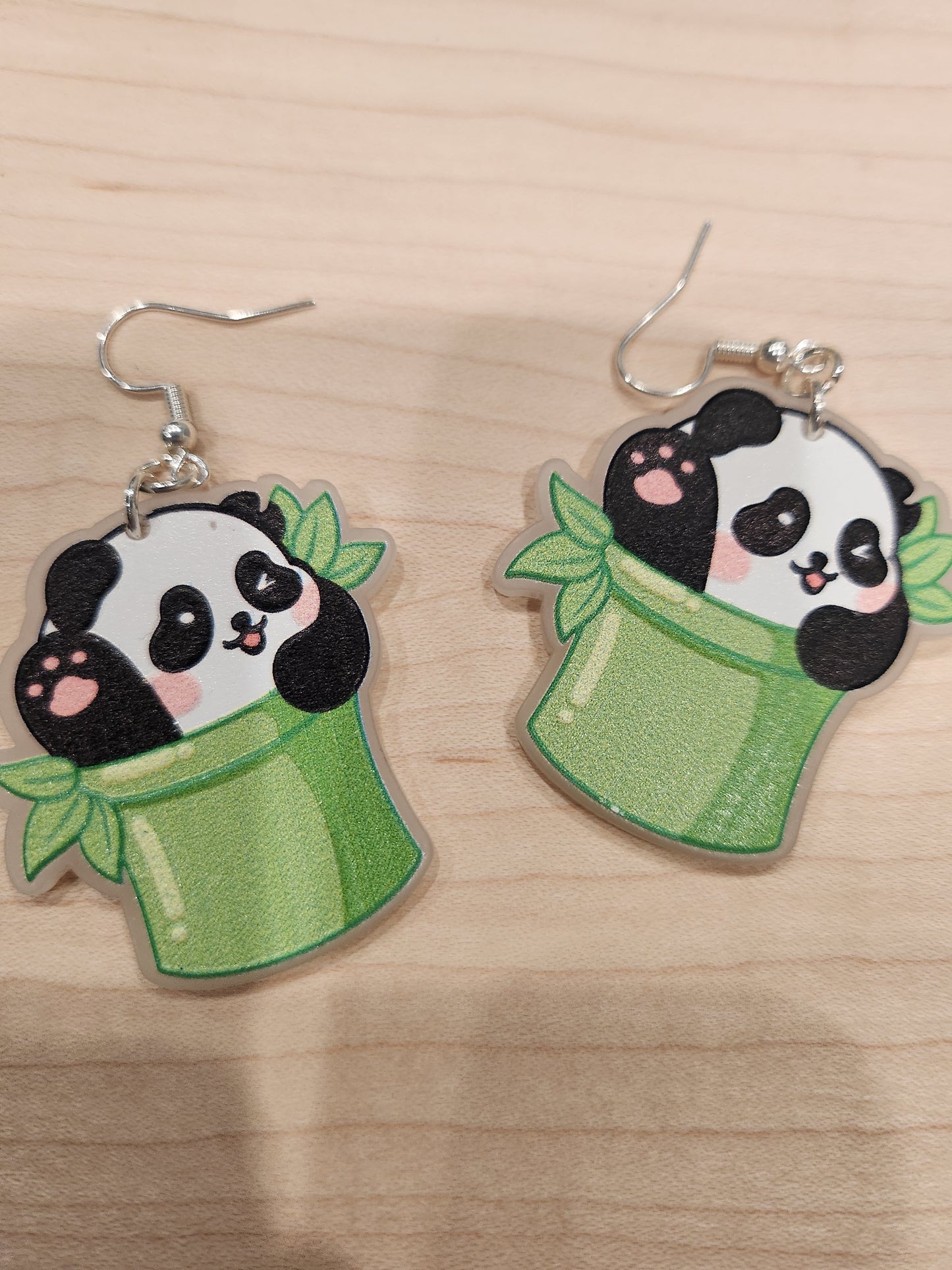 Item: # 1002. Cute panda bear playing hide and seek in a bamboo tunnel. Green #1