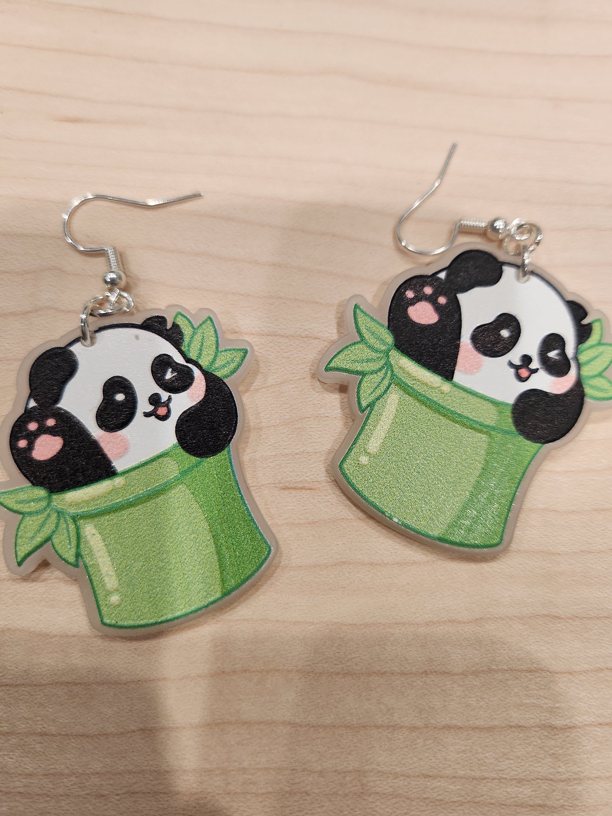 Item: # 1002. Cute panda bear playing hide and seek in a bamboo tunnel. Green #1